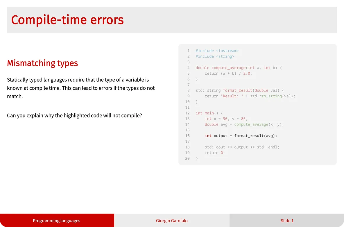 Slide presentation output