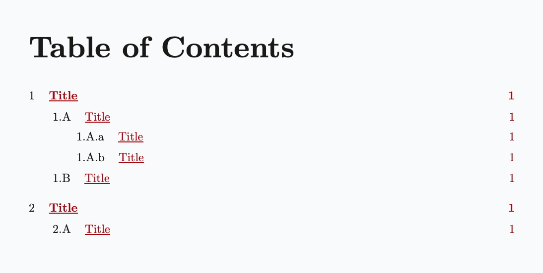 Latex theme table of contents