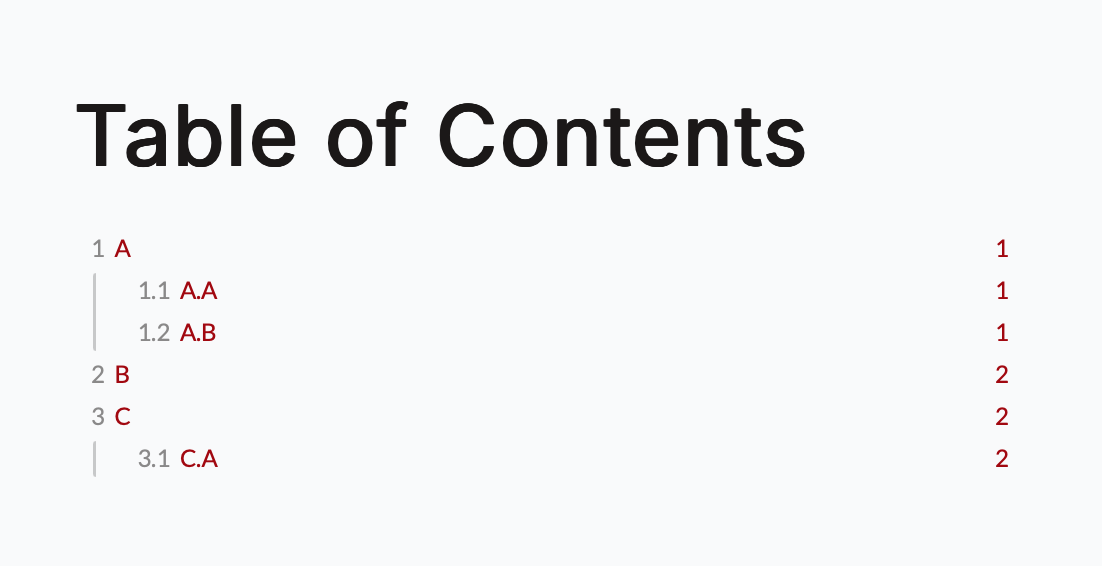 Table of contents with minimal theme